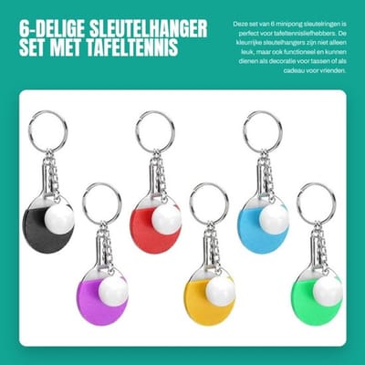 Sleutelhanger Tafeltennisracket - 6-delige Set - Mini Sleutelhanger - Lichtgewicht - Draagbaar - Perfect als Cadeau