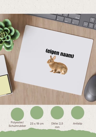 Akyol - konijn met eigen naam Muismat - Konijn - konijnen liefhebbers - iemand die houdt van konijnen - verjaardag - cadeau - kado - 23 bij 19 cm