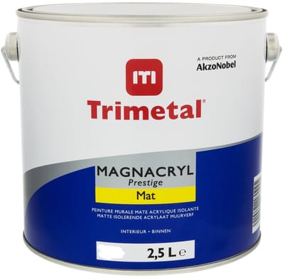 Trimetal Magnacryl Prestige Mat - Watergedragen isolerende matte muurverf voor binnen - Kleur RAL 9010 Pure White ( gebrokenwit )- 2.50 L