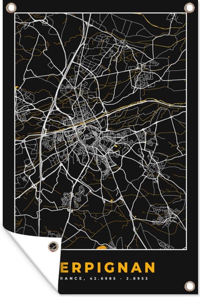Muurdecoratie Kaart – Stadskaart – Frankrijk – Plattegrond - Perpignan - 120x180 cm - Tuinposter - Tuindoek