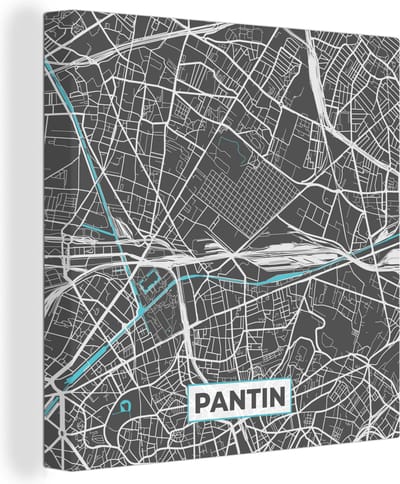 Canvas Schilderij Pantin - Frankrijk - Plattegrond - Stadskaart - Kaart - 20x20 cm - Wanddecoratie