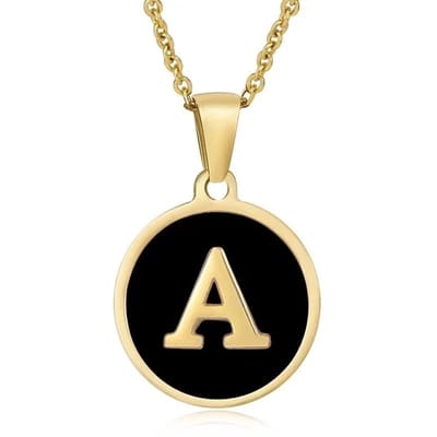 Aramat Jewels | Halskettingen | Stalen letter Ketting in goudkleur met zwart | A | |1,5mm | Staal | Volwassenen | Verkleurd niet