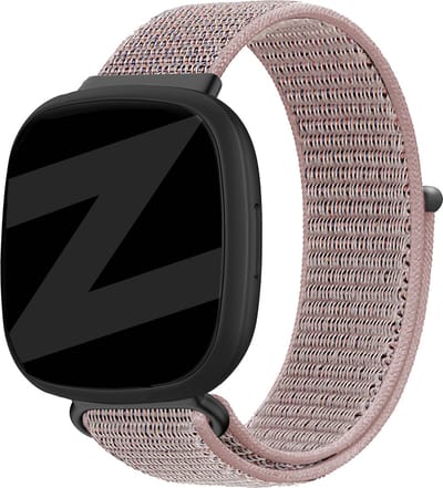 Bandz nylon loop band - geschikt voor Fitbit Versa 3 / Fitbit Sense - Hoogwaardig nylon materiaal smartwatch bandje - Nylon horlogeband met klittenbandsluiting - roze nylon bandje