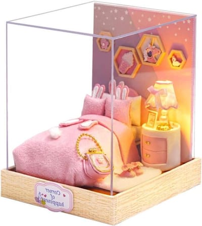 Miniatuur Poppenhuis Kit - Huis Bouwset - Creatief Knutselen - Inclusief LED Verlichting - 9 x 9 x 11 cm