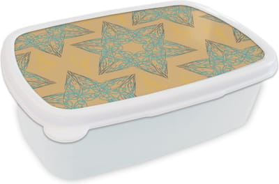 Broodtrommel Wit - Lunchbox - Brooddoos - Kerstster - Blauw - Geel - Patronen - Christmas - 18x12x6 cm - Volwassenen
