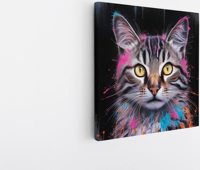 Saammp Canvas Schilderij - Kat - abstract - Dieren - 20x20 - Foto op canvas - Wanddecoratie - Muurdecoratie Woonkamer - Slaapkamer decoratie - Canvas Print