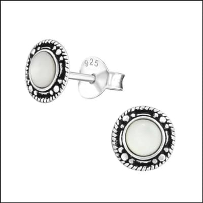 Aramat Jewels | Oorbellen | 925 Zilveren Bali Oorbellen Rond - Etnisch Design | Schelp Wit/7mm | | | Zilver | Kinderen, Volwassenen | Verkleurd niet