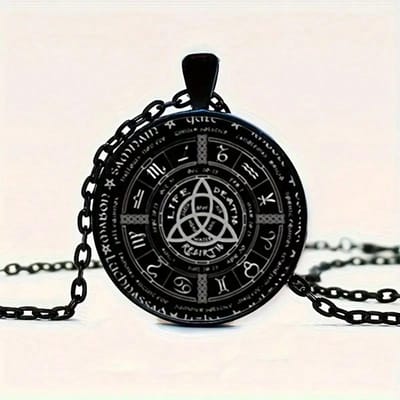 Collier Dôme en Verre Noir Classique Nœud Celtique Signe du Zodiaque Pour Hommes Pendentif Nœud de Sorcière Irlandaise Bijou Amulette black