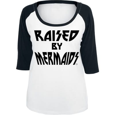 Goodie Two Sleeves - Fun Shirt met lange mouwen - Raised by mermaids - S tot XXL - voor Vrouwen - zwart-wit