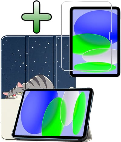 Hoesje Geschikt voor Apple iPad A16/A18 (2025/2026) - 11 inch (11e & 12e generatie) - Met Screenprotector - Trifold Bookcase - Hard Cover - Hardcover Book Case - Tablet Hoes - Kat