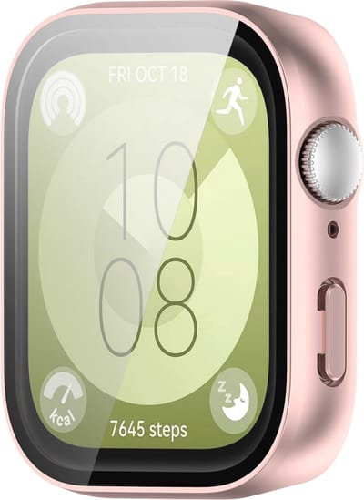 Watch case screenprotector - hoesje - gehard glas - geschikt voor Huawei Watch Fit 3 - mat roze