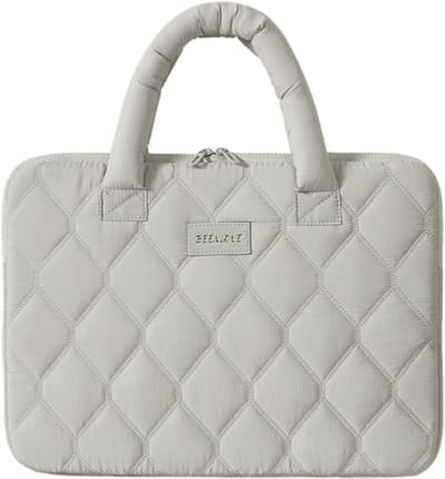 Laptoptas Dames Laptop Hoes 14-16 inch Nylon Waterafstotend Grote Capaciteit Trolleyband Handgreep Beige - Minimalistisch