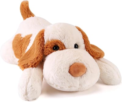 Gewogen Knuffeldier Hond - Pluche Kussen - Extra Comfort - Bevordert Veiligheid - 52 inch - Bruin Wit