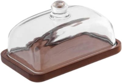Taart Stolp - Taartstandaard Deksel - Desserts Presenteren - Glazen Koepel - One Size - Houtkleur