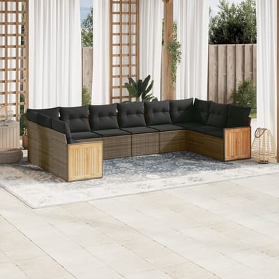 vidaXL - 10-delige - Loungeset - met - kussens - poly - rattan - grijs