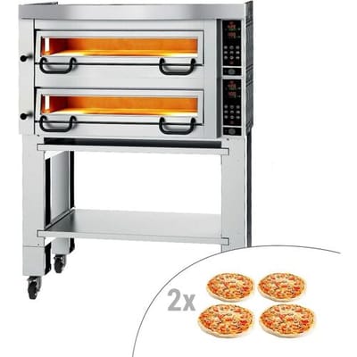GGM Gastro Elektro Pizzaofen Power - 4+4x 34cm - Digital - inkl. Haube, Untergestell & Rollen Zilver