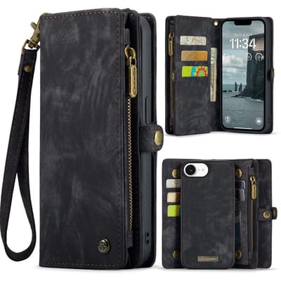 CaseMe Hoesje - Geschikt voor iPhone 16e / 17e Hoesje - CaseMe 008 2-in-1 Book Case & Back Cover met Portemonnee - Zwart