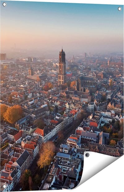 Gards Tuinposter Utrecht vanuit de Lucht - 60x80 cm - Tuindoek - Tuindecoratie - Wanddecoratie buiten - Tuinschilderij