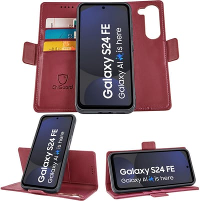 Geschikt voor Samsung Galaxy S24 FE - Book Case Hoesje - Uitneembaar Hoesje - Magnetische Sluiting - Portemonnee Bordeaux Rood