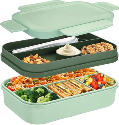 Lunch Box voor Volwassenen 2000ml - Bento Box met Compartimenten, Ideaal voor Werk en School, Inclusief Bestek en Snackvakjes