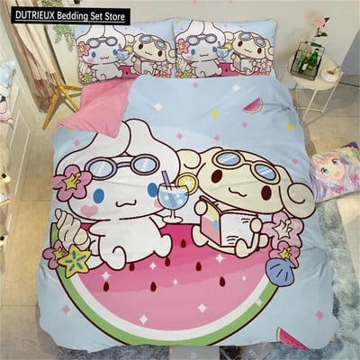 Cinnamoroll Cartoon Dekbedovertrek Kawaii Tieners Kinderen Beddengoed Collectie Schattige Dekbedhoes Polyester Twin Queen King Slaapkamer Decoratie AU Queen(210x210cm)
