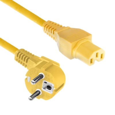 ACT Netsnoer Schuko CEE 7/7 male (haaks) - C15 IEC 60320 geel 1,5 m AK5297
