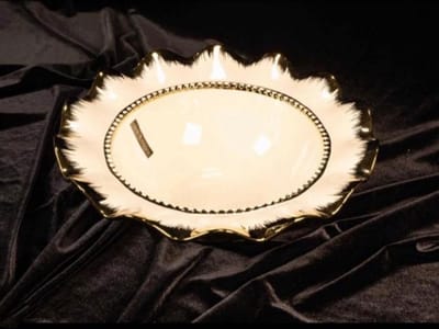 Luxe Serveerschaal Diep Wit / Goud Rond