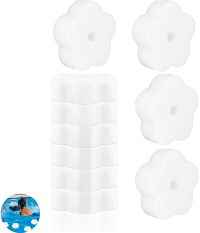 10 stuks - Olieabsorberende spons voor zwembad - Schuimabsorberende spons - Spons voor warm bad - Witte bloemvormige olieabsorberende spons voor zwembad - Schuimabsorberende spons van 9 cm * 9 cm * 3 cm - Geschikt voor zwembaden, spa's en warme baden