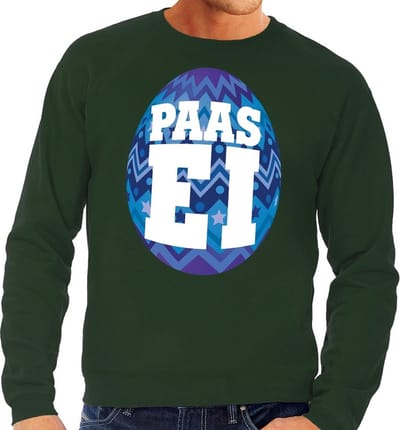 Groene Paas sweater met blauw paasei - Pasen trui voor heren - Pasen kleding S