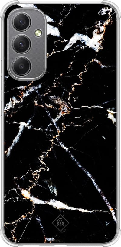 Casimoda® hoesje - Geschikt voor Samsung Galaxy A34 - Marmer Zwart - Shockproof case - Extra sterk - TPU/polycarbonaat - Zwart, Transparant