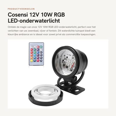 Dailygoods - 12V 10W RGB LED-onderwaterlicht - Waterdicht - Afstandsbediening - Zwart - Tuinspot - Geschikt voor zwembad, vijvers, aquaria, fonteinen...