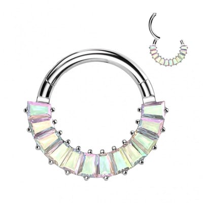 Piercing titanium 12lined Baguette clicker ring 1.2x10 - zilver multi - LMPiercings