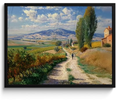 Poster in lijst - Fotolijst 80x60 cm - Posters - Mensen - Wandelen - Zandpad - Velden - Posterlijst zwart - Decoratie - Wanddecoratie woonkamer - Muurdecoratie slaapkamer