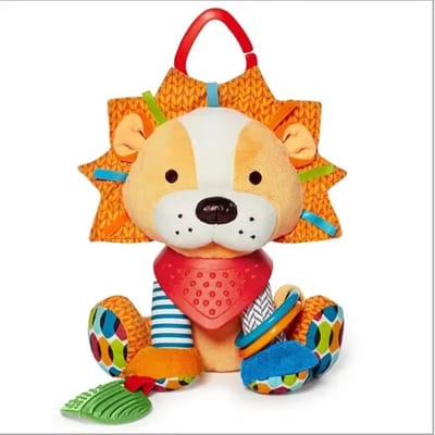 baby rammelaar leeuw - ontdek en leer leeuw - babyknuffel - sensomotorische knuffel - knisper speelgoed