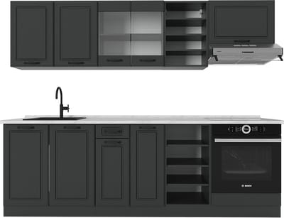 Vicco R-Line Complete keukeneenheid – 240 cm, WB Marmer Antraciet landhuis/antraciet