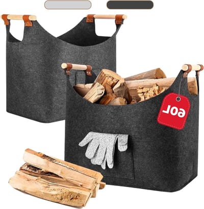Haardhoutopslag - Houtopberging Opbergtas Vilt Grijze Haardhoutmand 45 x 32 x 40 cm - Vilten Shopper met Versterkte Greep