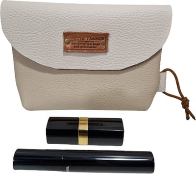 Toetie & Zo Handgemaakte Makeuptas - Leer - Beige - Creme - Clutch - Telefoontas - Medicijnhoesje - Leder