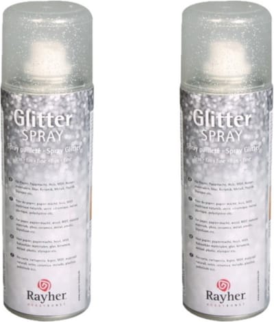 Rayher Verf spray - Set van 2x stuks - zilver met glitters - 125 ml - voor papier/glas/keramiek/metaal/plastic