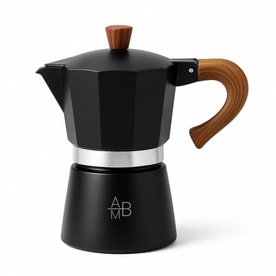Adore Maison Barista – Moka pot 6 Kops – Zwart met Houten Handvat – Traditionele Espressomaker voor Gas & Elektrisch