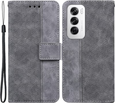 Coverup Hoesje - Geschikt voor OPPO Reno12 Hoesje - Coverup Geometric Book Case - Grijs