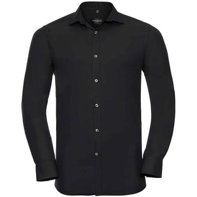 Russell Collection Heren Ultimate Stretch Formeel Overhemd met Lange Mouwen (Zwart)