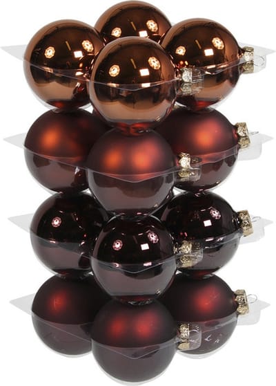 16x stuks kerstversiering kerstballen mahonie bruin van glas - 8 cm - mat/glans - Kerstboomversiering