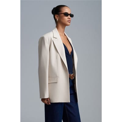 Lange Geweven Blazer Met Sjalkraag