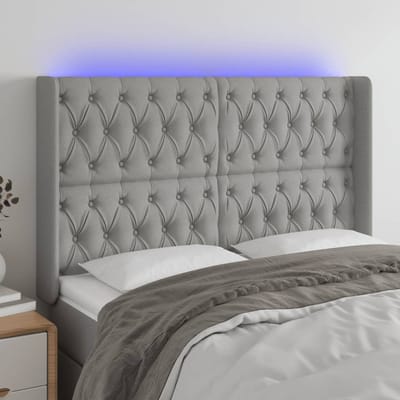 vidaXL - Hoofdbord - LED - 147x16x118/128 - cm - stof - lichtgrijs