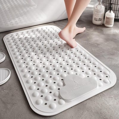 DEXI PVC zuignap badmat, antislip badkamer vloermat voor douche en bad 400MMx700MM wit