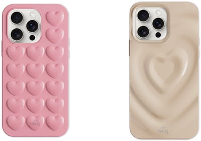 xoxo Wildhearts telefoonhoesjes Biggest Love Crème Beige + Heartbreaker Pink – heart cases met verfijnde look en camera bumper – romantisch en sterk – geschikt voor iPhone 15 Pro