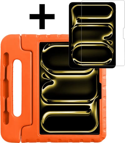Hoes - Geschikt voor Apple iPad Pro (2024/2025) - 11 inch - Met Screenprotector - Kinderhoes Shockproof Bumper - Kidsproof Case - Tablet Hoesje - Kinder Hoesje Cover - Oranje