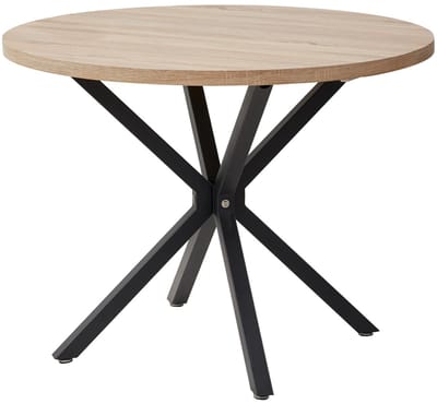 NaevaMi Massief Houten Eettafel - Nordic Ronde Tafel - Ronde Eettafel 100cm - Eetkamer Tafel - Woonkamer - Koffietafel - Eetkamertafel Rond - Stalen Frame Zwart - Licht Bruin