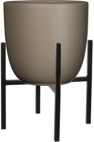 Mica Decorations Bloempot met verhoger - D25 x H23 cm - pot taupe - verhoger zwart/metaal H25 cm