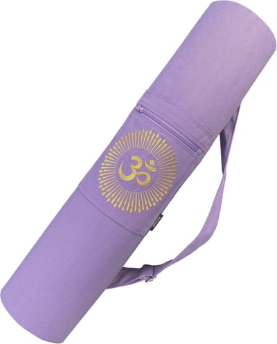 YoZenga Ohm Yogatas - Lovely Lilac - Yoga Koker Tas - Ademend Canvas - Gouden Ohm Borduursel - Verstelbare Schouderband